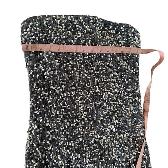 Noisy May Mini Slim Fit Strapless Sleeveless Evening Dress Silver Sequin Size M - Picture 6 of 8